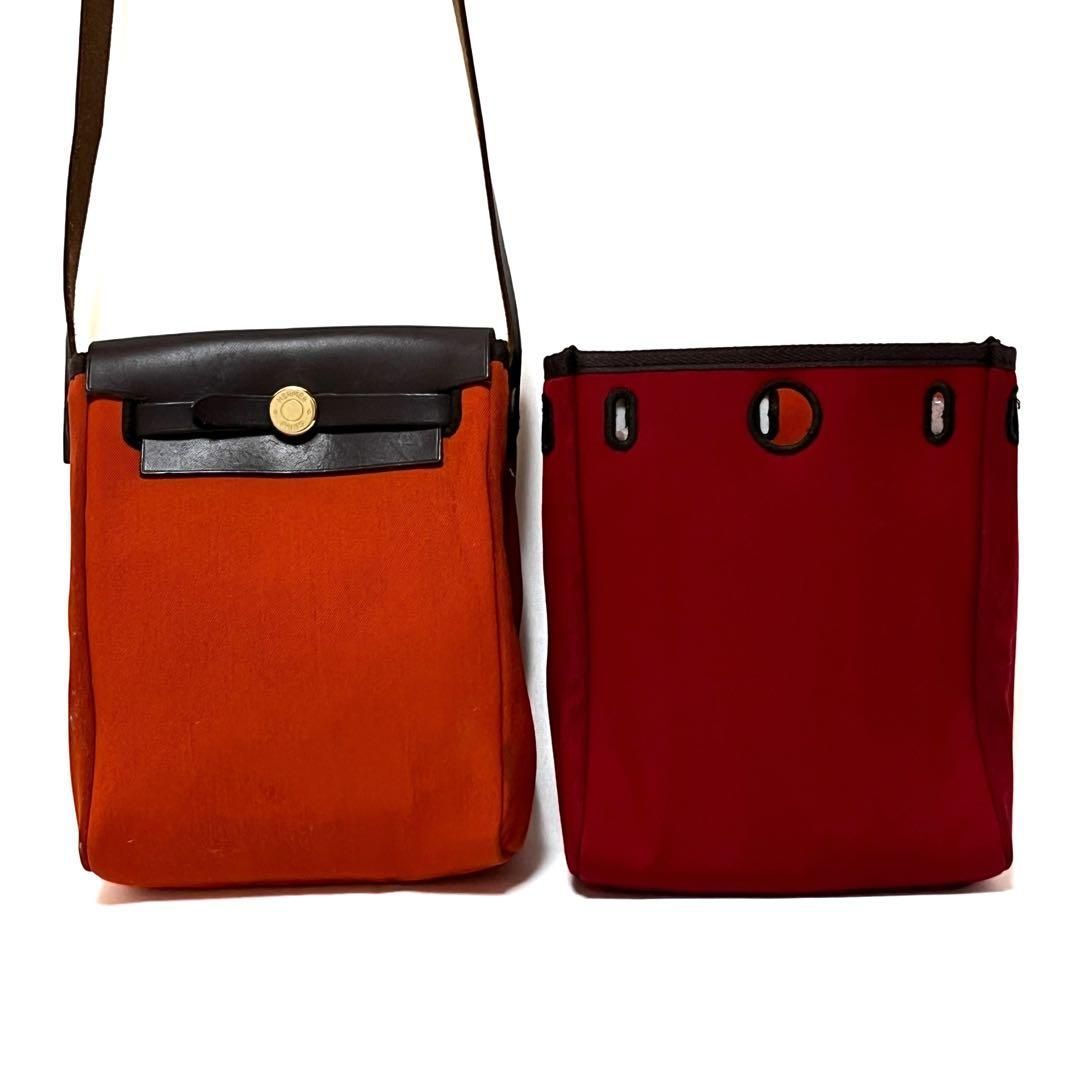 HERMES エルメス エールバッグTPM ショルダーバッグ トワルオフィシエ レザー オレンジ レッド