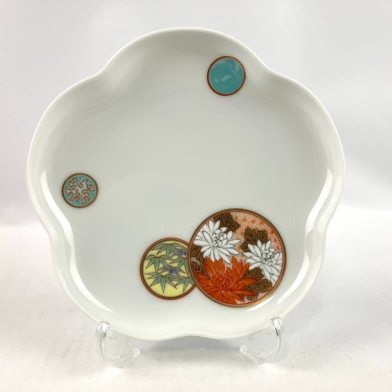 未使用品 深川製磁 皿 プレート 寿赤絵 トリプレット緋(AKE) 箱付き