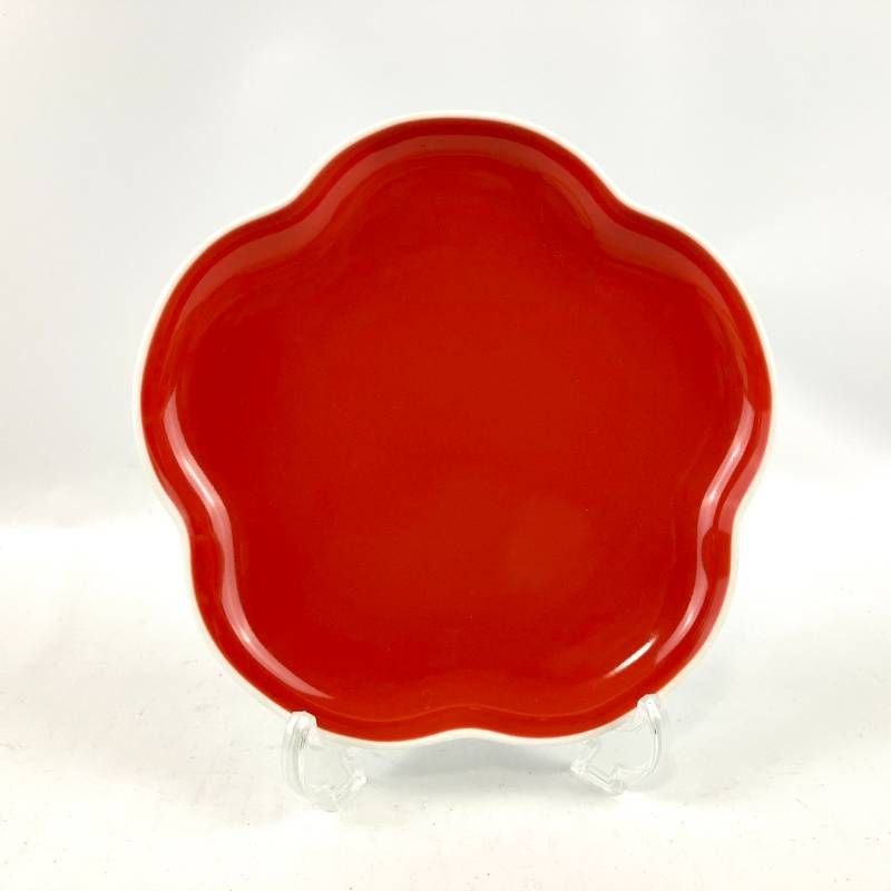 未使用品 深川製磁 皿 プレート 寿赤絵 トリプレット緋(AKE) 箱付き