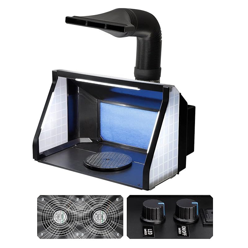 urlife 塗装スプレーブース LED照明ライト 2基パワフルファン 明るさ＆風量が無段階調整可 ペインティングブース 交換用フィルター 付き 折りたたみ コンパクトに収納可 ブラック DFPB 01 B