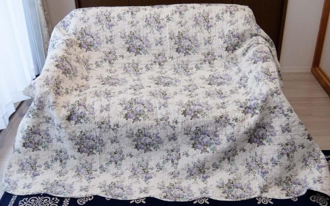 両面使用できる綿100％　キルトマルチカバー　パープルｘブルー１９０ｘ２４０ｃｍ 両面使用できる綿100％ キルトマルチカバー パープルxブルー