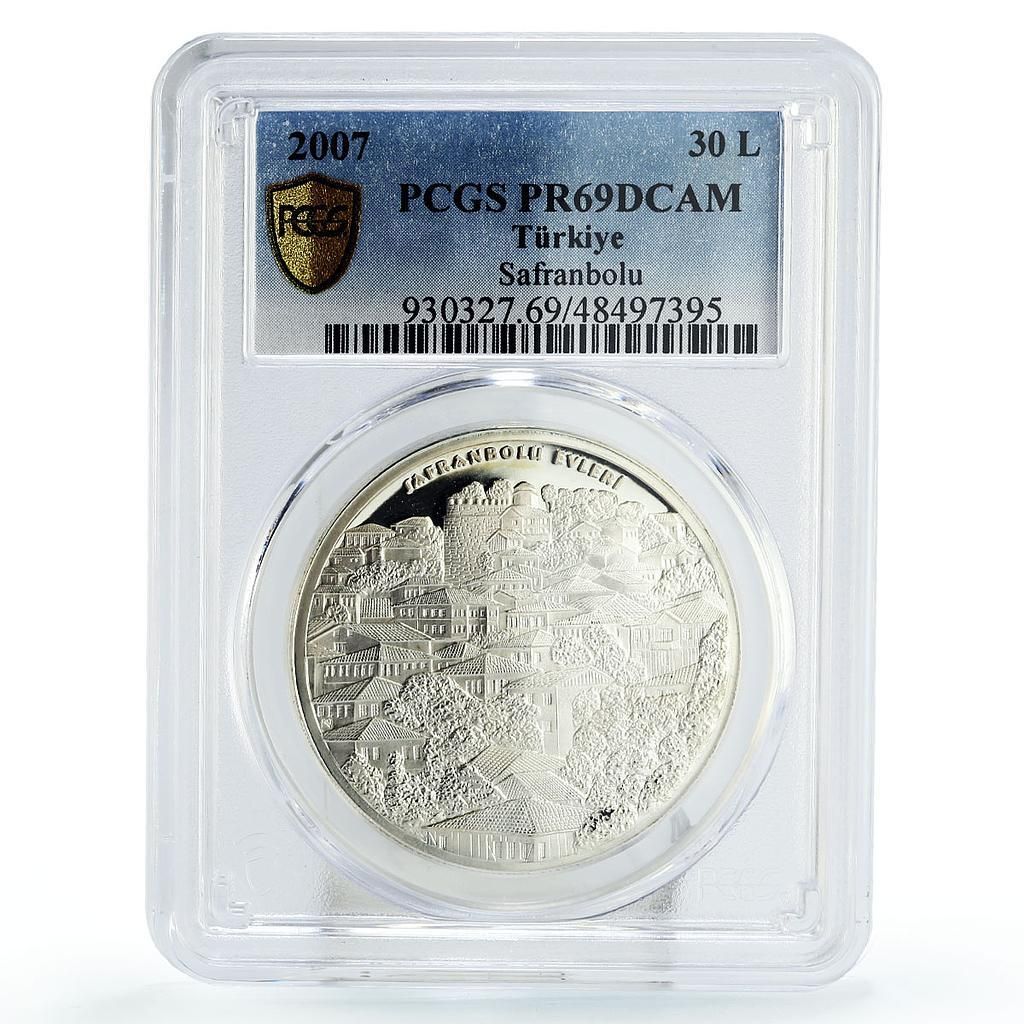 トルコ 30リラ サフランボル市景観銀行ビル PR68 PCGS 銀貨 2007年