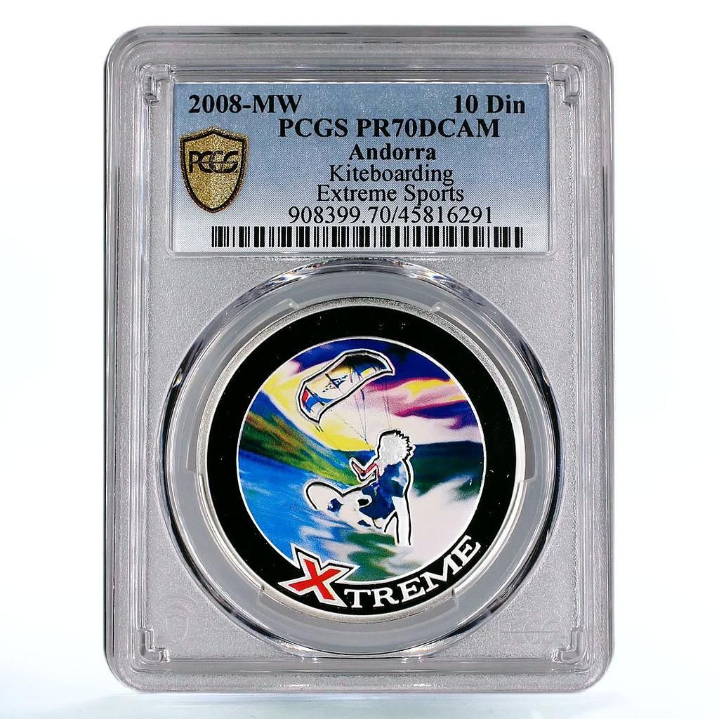 アンドラ 10ディナール エクストリームスポーツ カイトボーディング PR 70 PCGS 銀貨 2008年