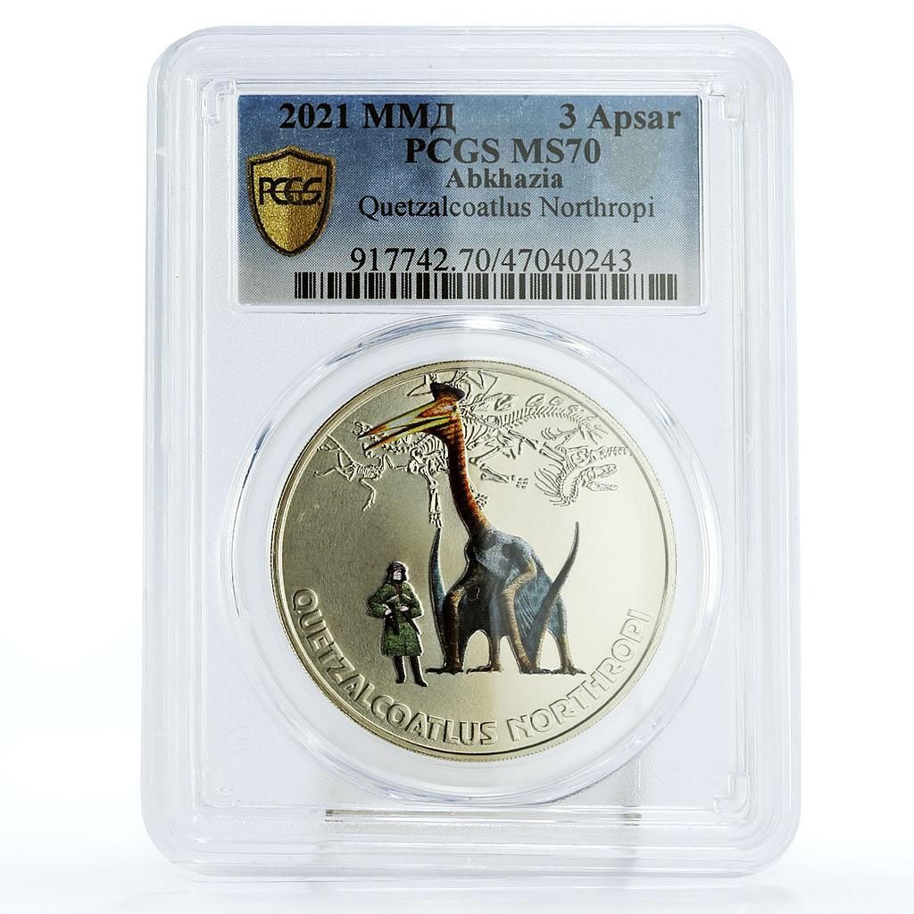 アブハジア 3つのアプサー 先史時代の動物相 ケツァルコアトル 恐竜 MS 70 PCGS Ni コイン 2021
