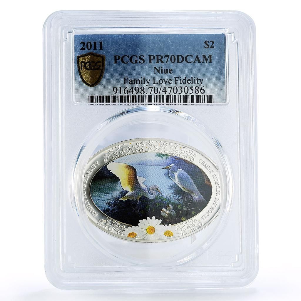 ニウエ 2ドル 家族愛 忠誠 コウノトリ 鳥類 動物 PR 70 PCGS 銀貨 2011年