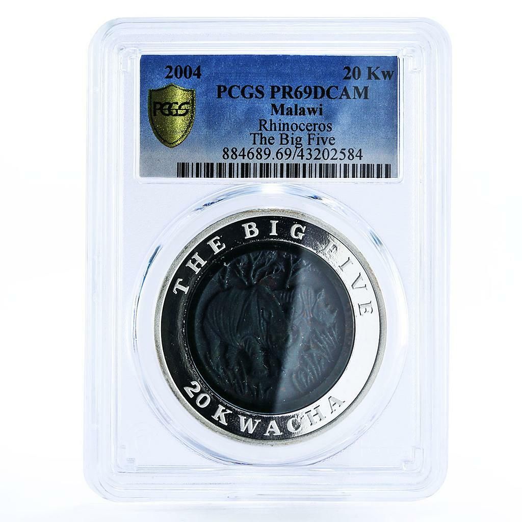 マラウイ 20 クワチャ ビッグファイブ 動物 サイ PR 69 PCGS プルーフ銀貨 2004年