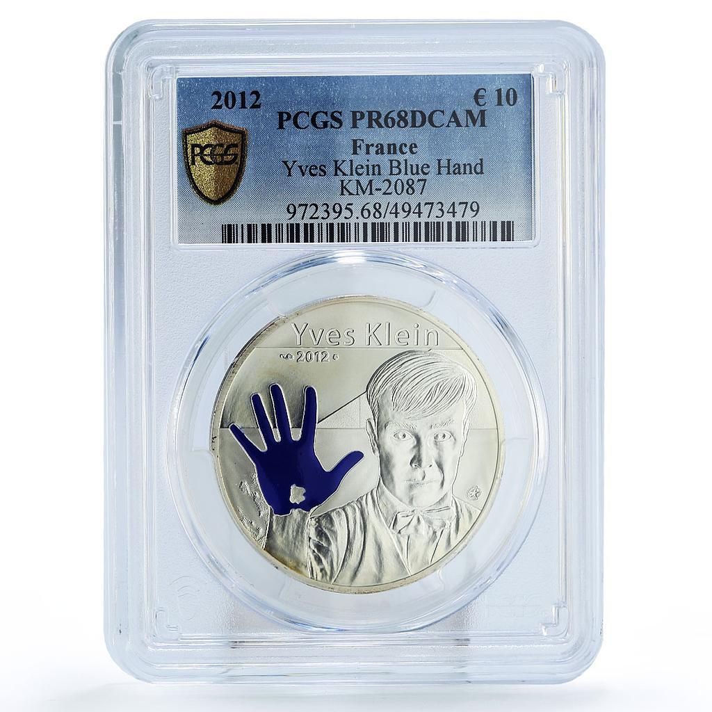 フランス 10ユーロ 画家イヴ クライン ブルーハンドアート PR 68 PCGS 銀貨 2012年