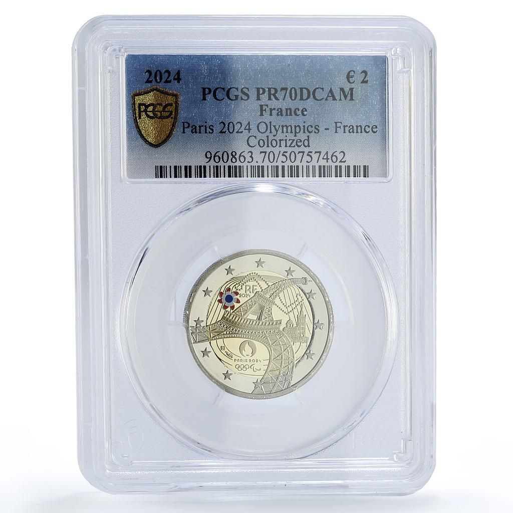フランス 2ユーロ パリオリンピック エッフェル塔 PR 70 PCGS バイメタルコイン 2025