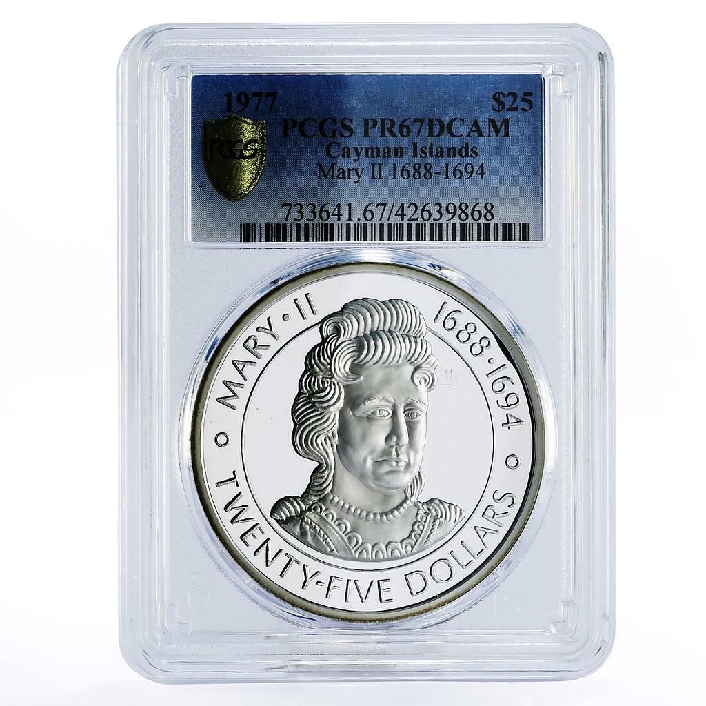 ケイマン諸島 25ドル クイーン・メアリー2世 PR67 PCGS 銀貨 1977年