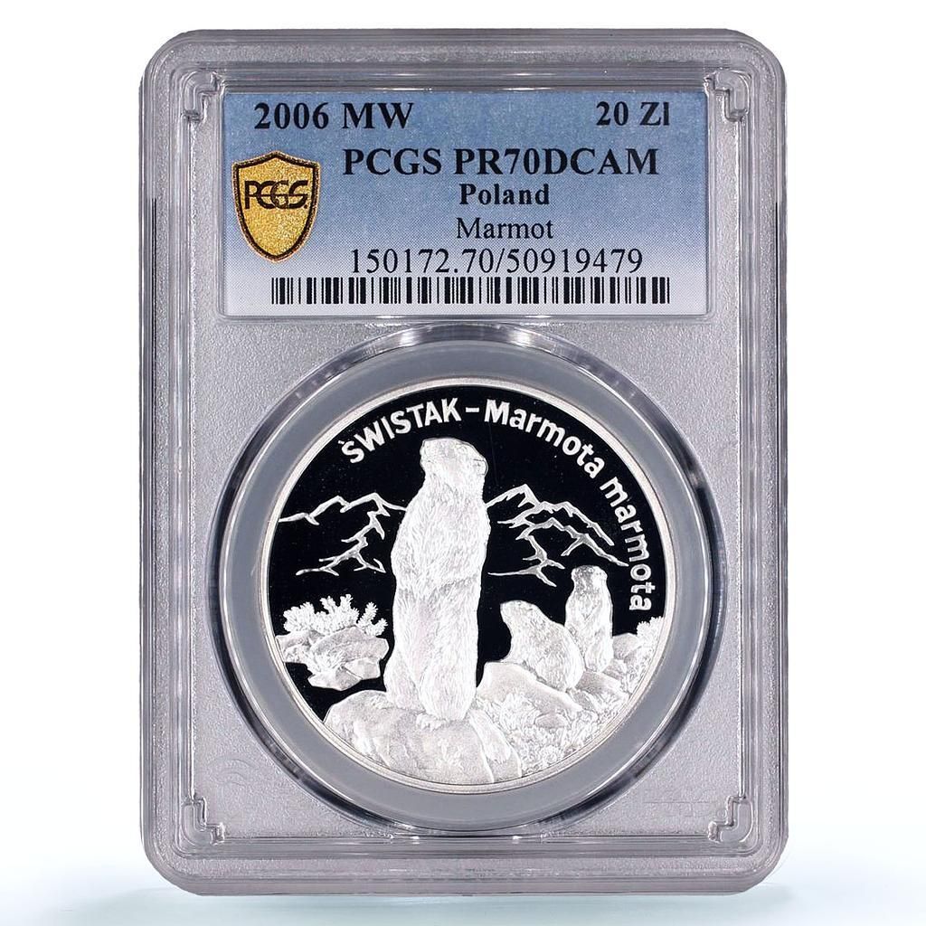 ポーランド 20 ズロティチ スイスタク マーモット 動物相 PR 70 PCGS 銀貨 2006