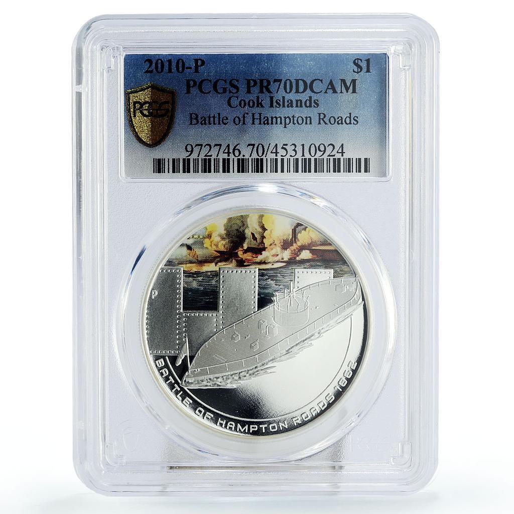 クック諸島 1ドル ハンプトン ローズ海戦モニター船 PR 70 PCGS 銀貨 2010年