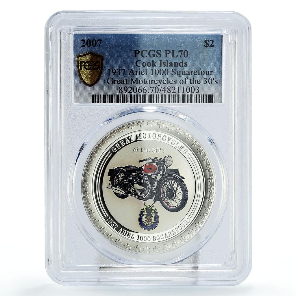クック諸島 2ドル オートバイ バイク アリエル PL70 PCGS 銀貨 2007年
