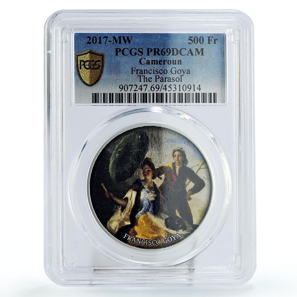 カメルーン 500フラン フランシスコ デ ゴヤ作 パラソル アート PR 69 PCGS 銀貨 2017年