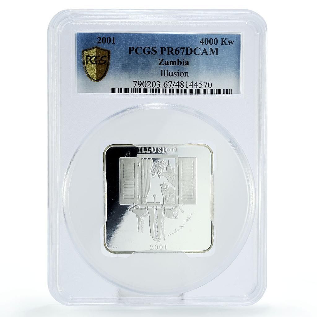 ザンビア 4000 クワチャ サンドロ プレテ アート イリオン KM-114 PR 67 PCGS 銀貨 2001