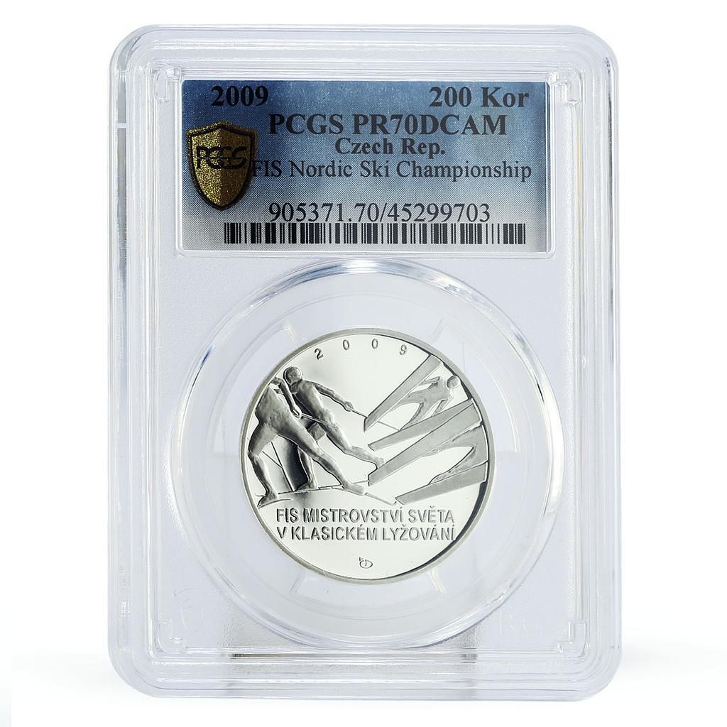 チェコ共和国 200コルナ FIS スキー世界選手権 PR 70 PCGS 銀貨 2009