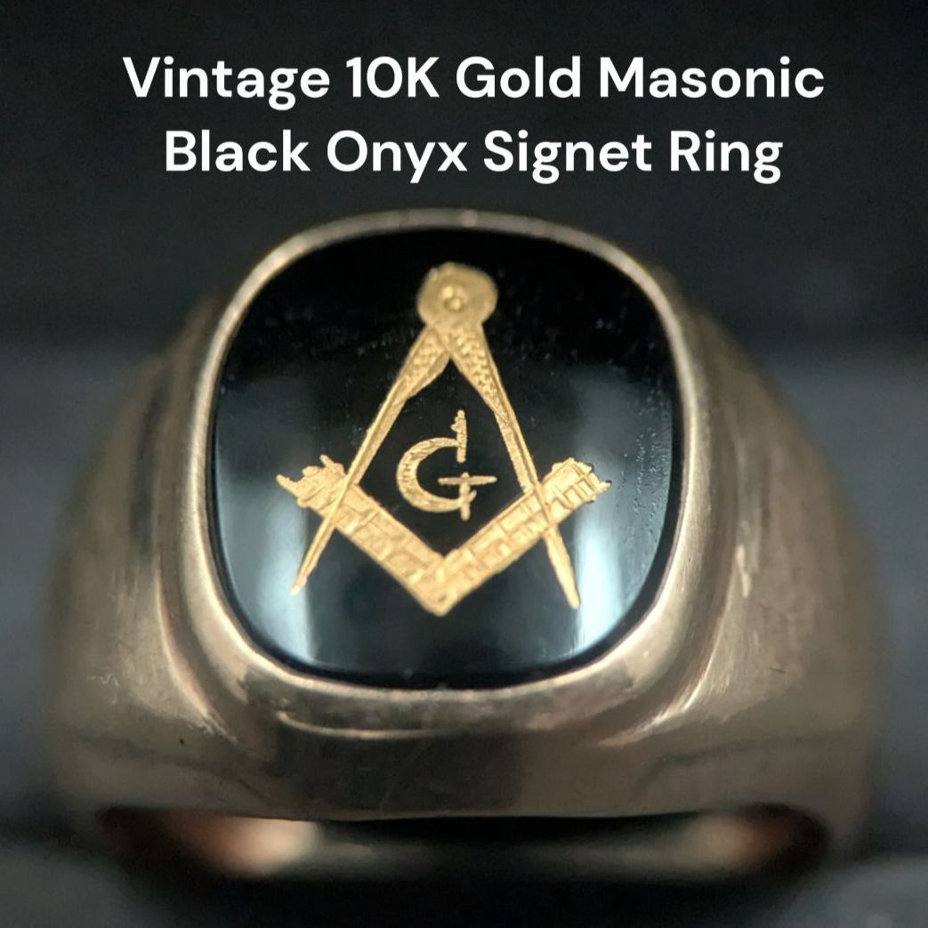 フリーメイソン 10K ゴールド シグネットリング 18号 5.5g ブラック