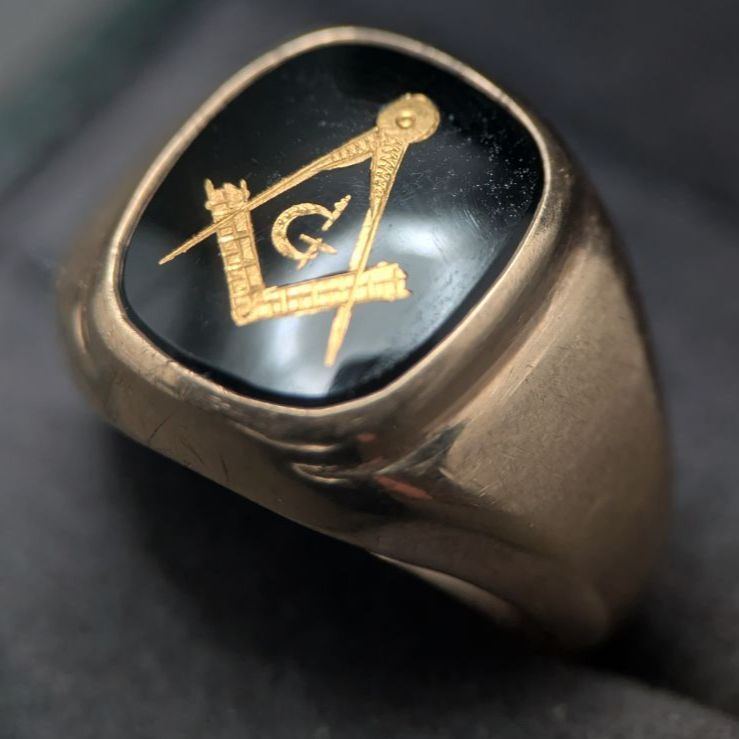 フリーメイソン 10K ゴールド シグネットリング 18号 5.5g ブラック