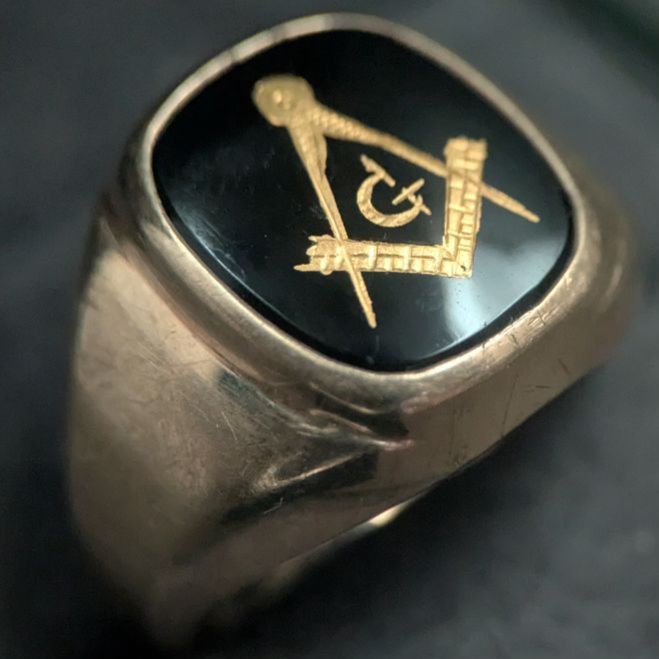 フリーメイソン 10K ゴールド シグネットリング 18号 5.5g ブラック