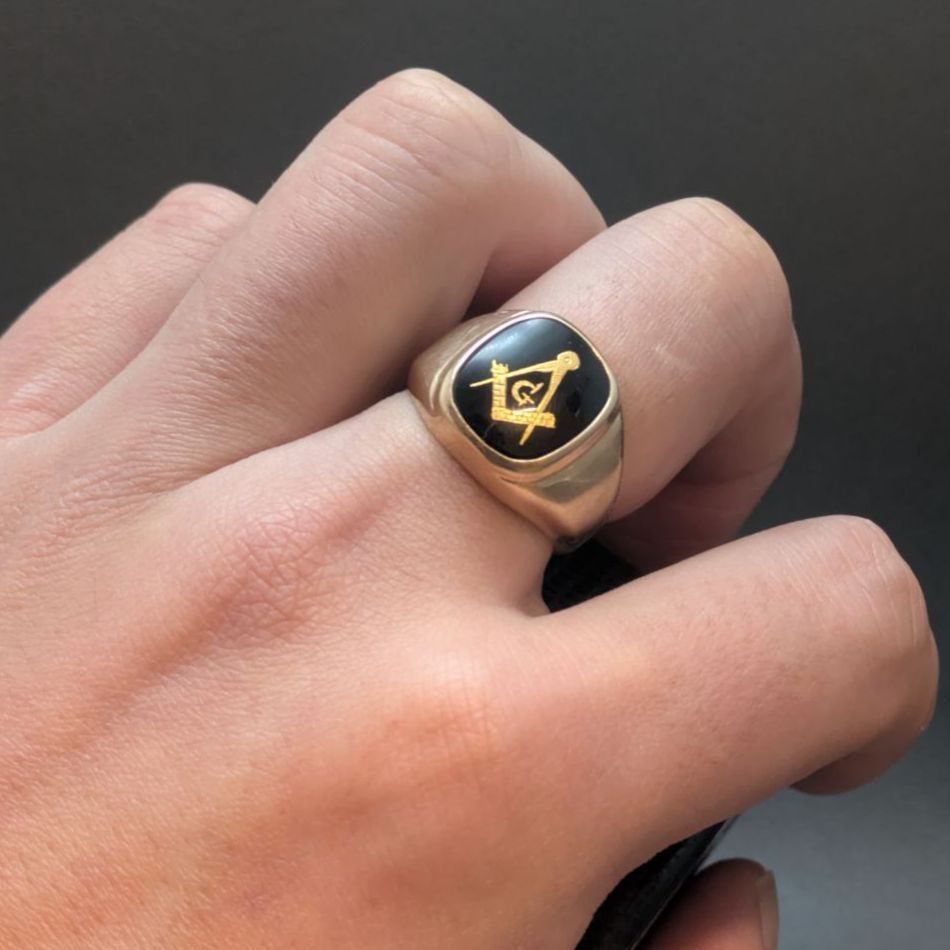 フリーメイソン 10K ゴールド シグネットリング 18号 5.5g ブラック