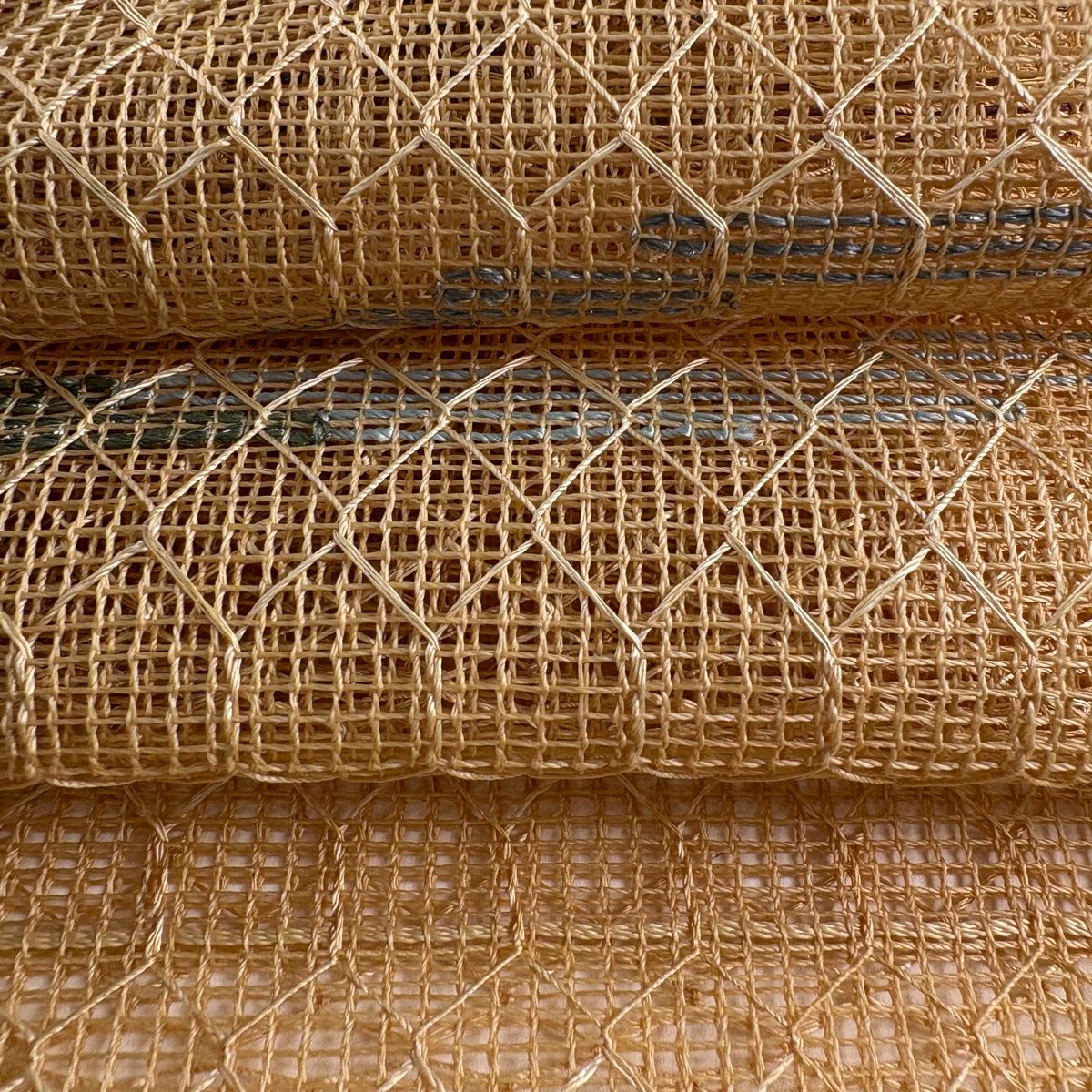 名古屋帯 秀品 夏帯 羅 八寸名古屋帯 松葉仕立て 幾何学模様 箔 薄茶色