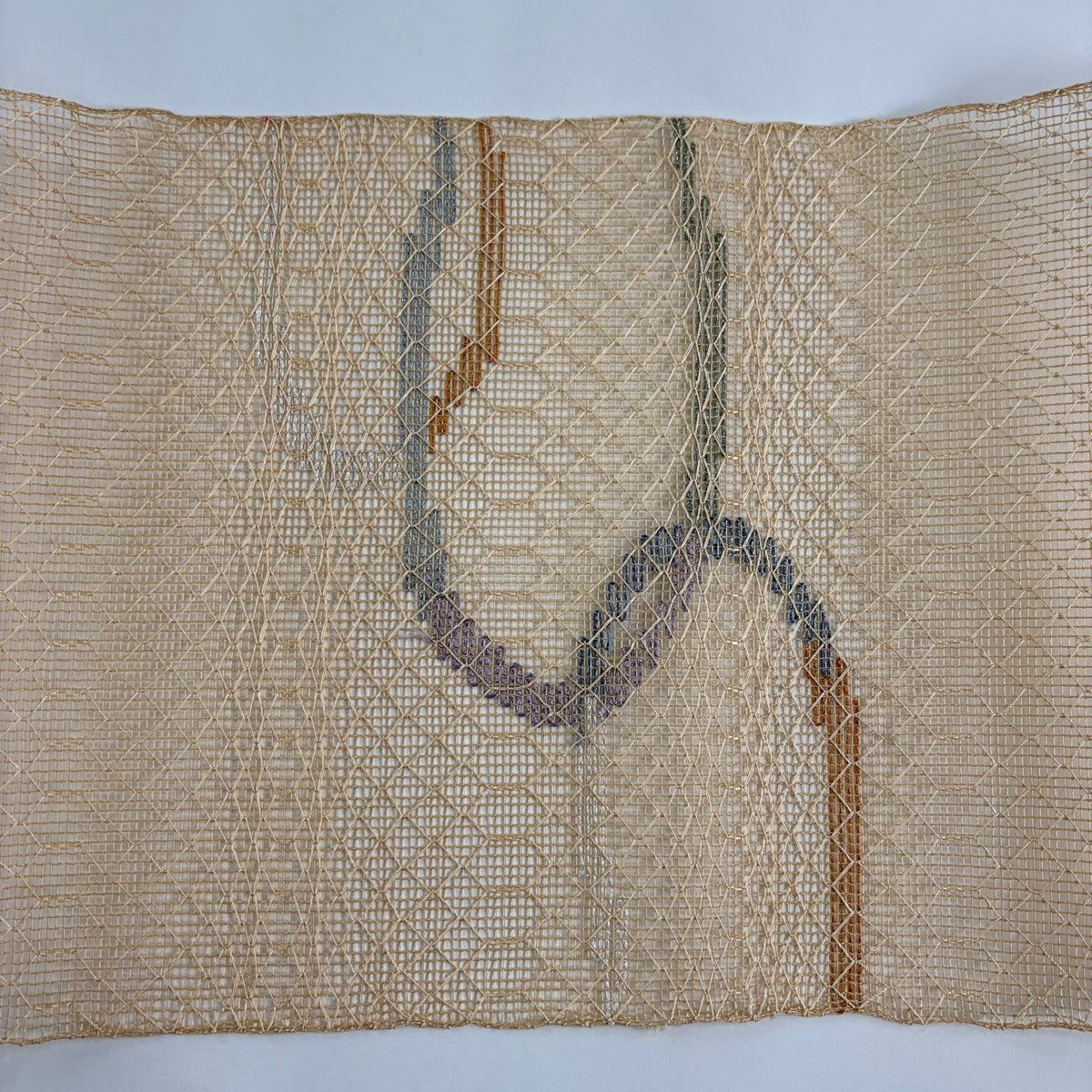 名古屋帯 秀品 夏帯 羅 八寸名古屋帯 松葉仕立て 幾何学模様 箔 薄茶色