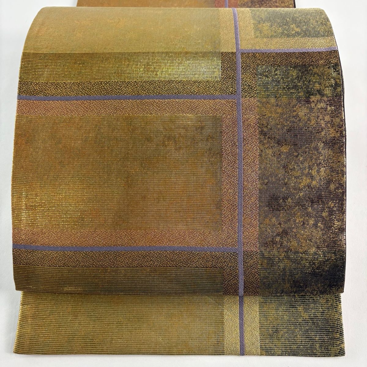 【美品】 袋帯 秀品 幾何学模様 箔 金茶 六通 正絹 【】