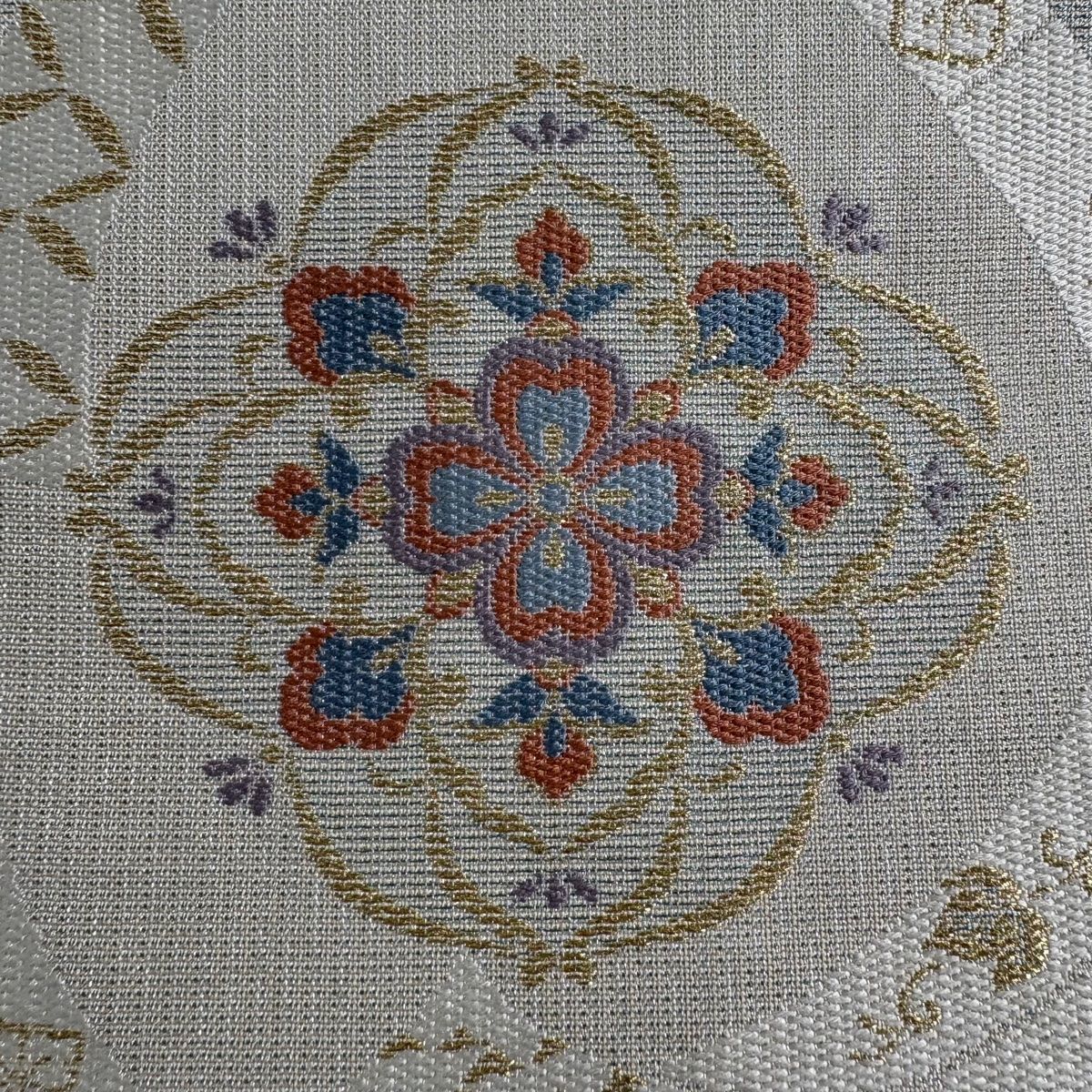 袋帯 秀品 華文 蔓帯 箔 灰緑 六通 正絹