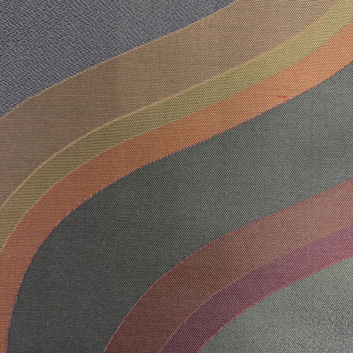 袋帯 秀品 幾何学模様 よろけ縞 深緑 全通 正絹