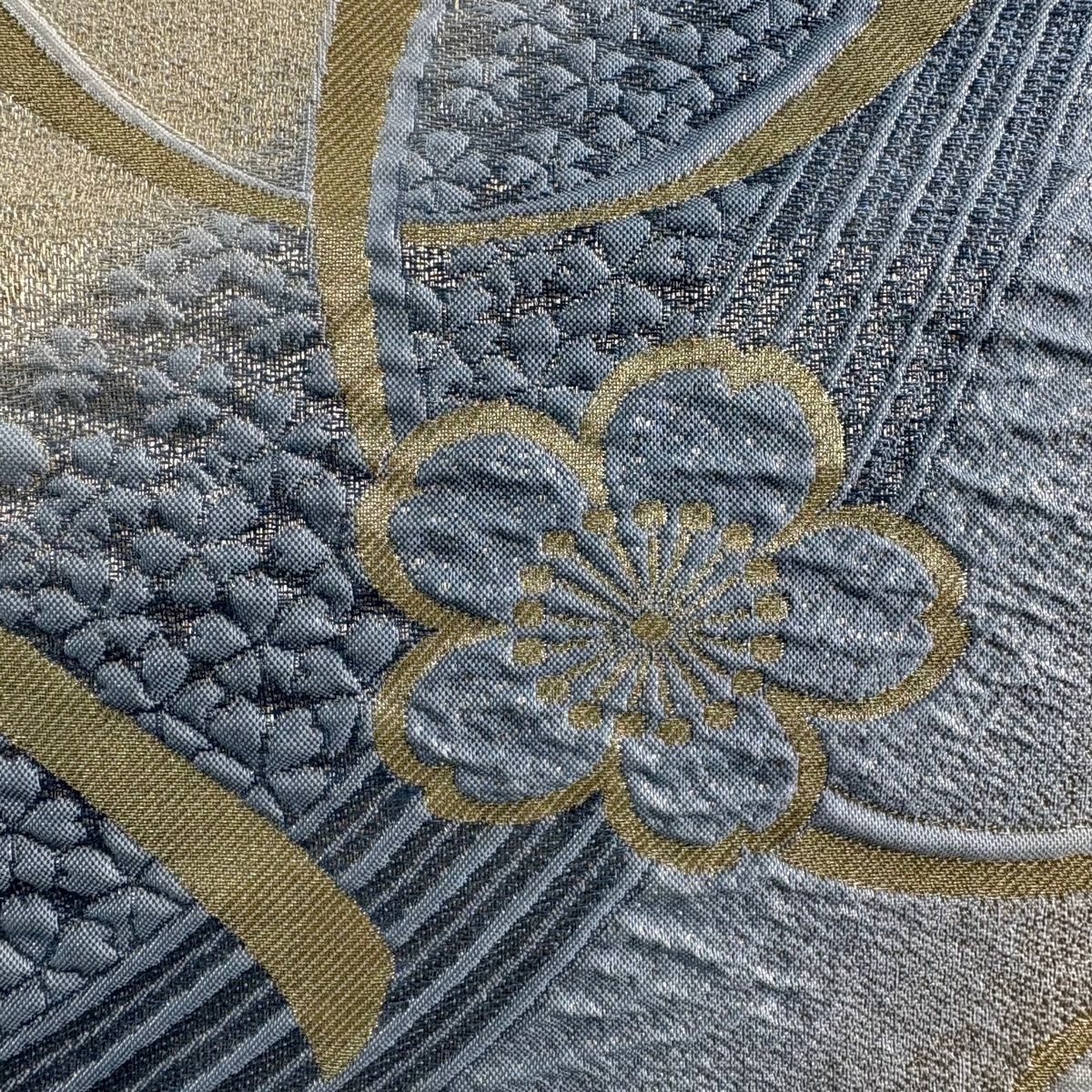 袋帯 秀品 桜 蔓帯 金銀糸 ぼかし 灰緑 全通 正絹