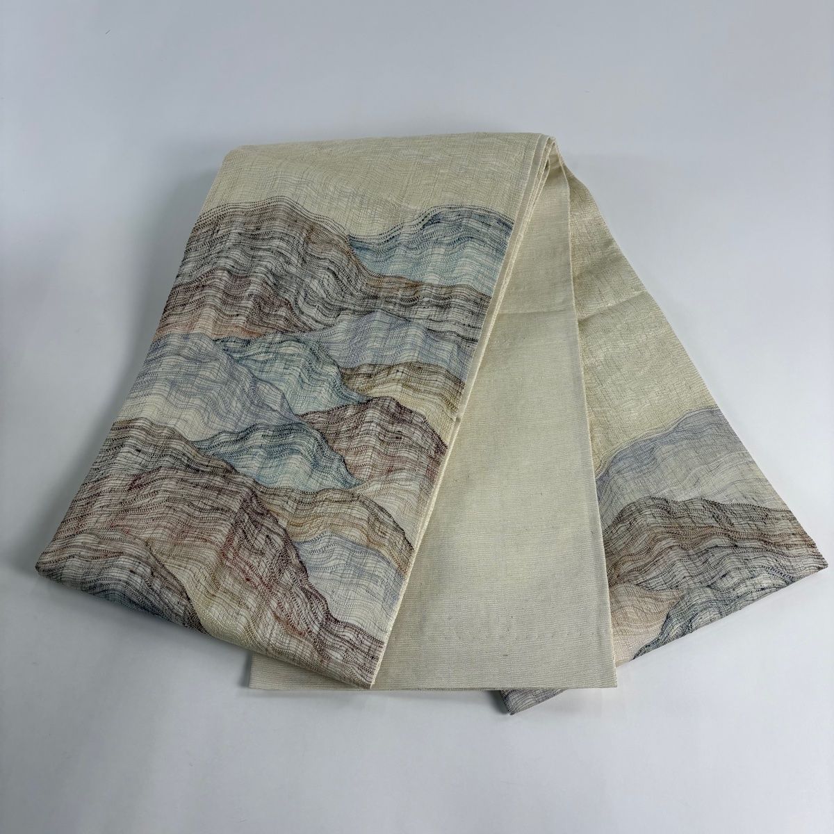  袋帯 秀品 山並み 金銀糸 ベージュ お太鼓柄 正絹 袋帯 帯