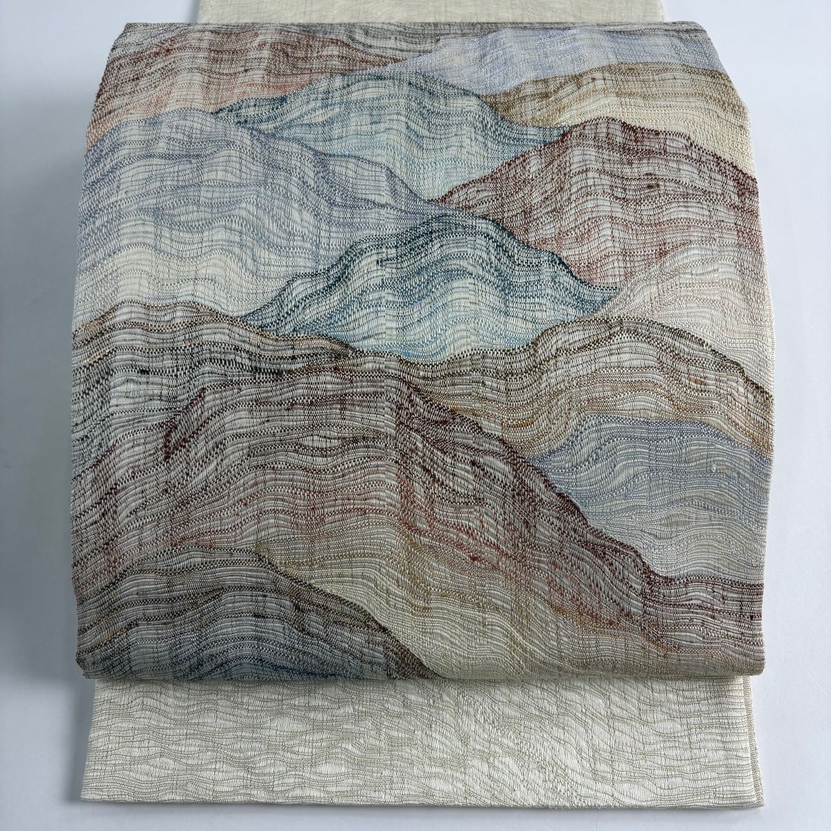 袋帯 秀品 山並み 金銀糸 ベージュ お太鼓柄 正絹