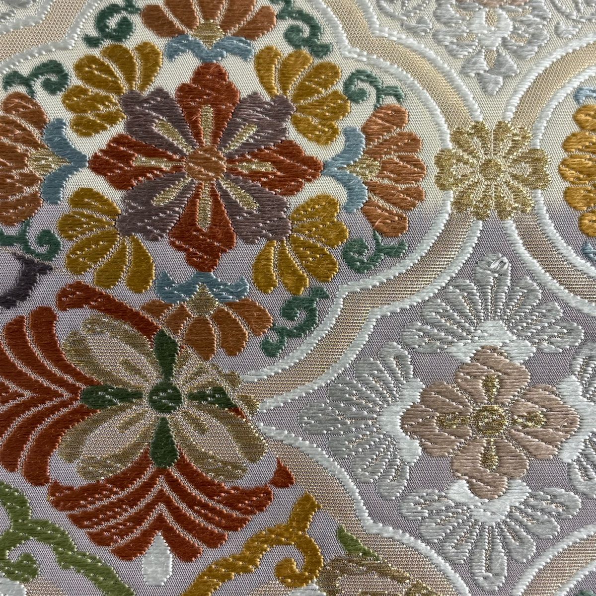 袋帯 秀品 華文 立涌 唐織 箔 灰紫 六通 正絹