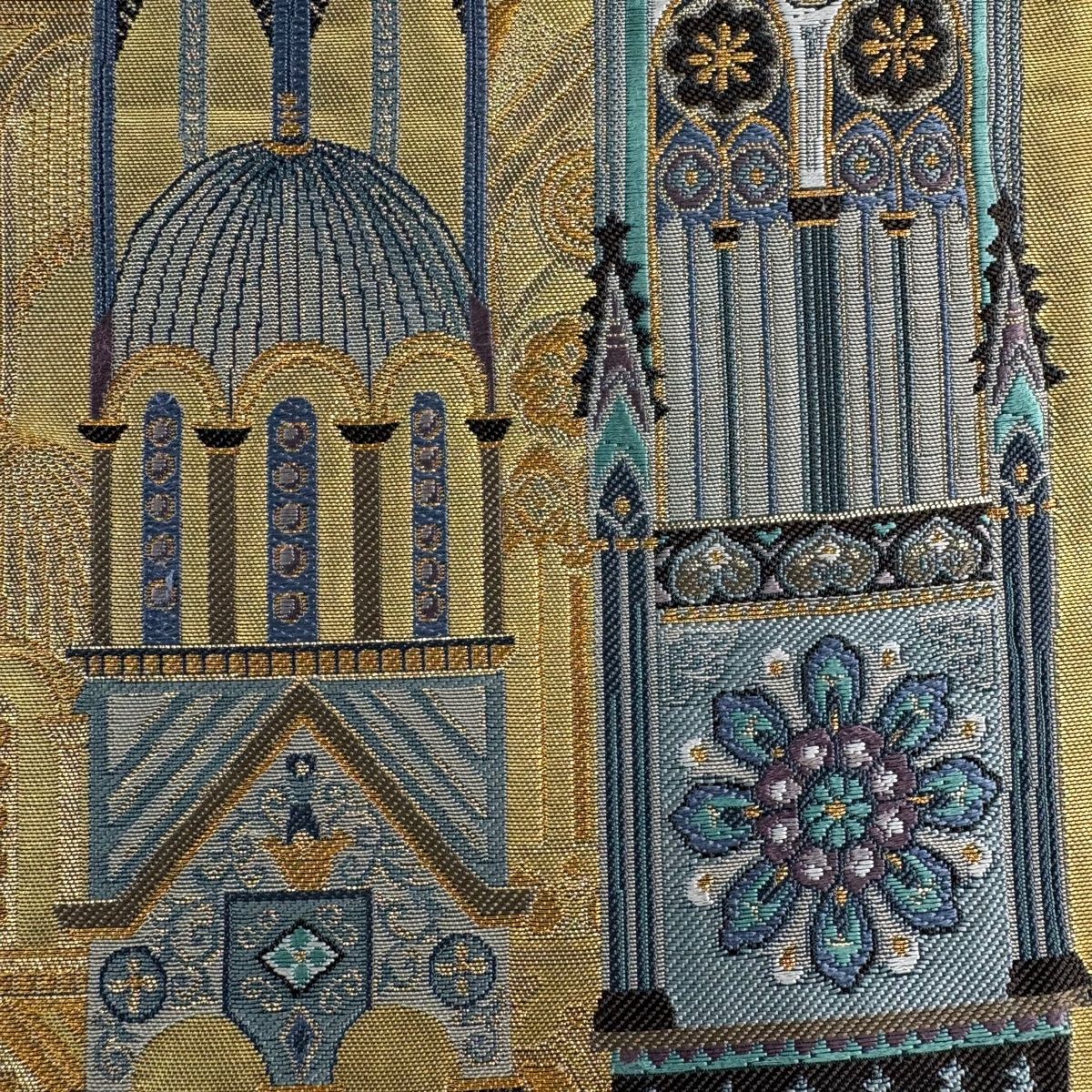 袋帯 秀品 西洋宝飾構 箔 唐織 金色 六通 正絹