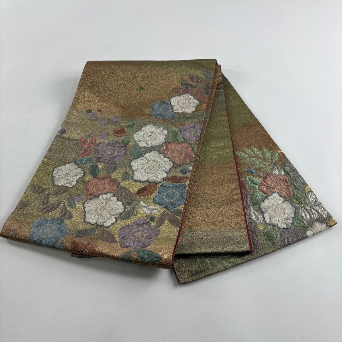  袋帯 秀品 辻が花柄 金糸 ラメ糸 金色 お太鼓柄 正絹 袋帯 帯