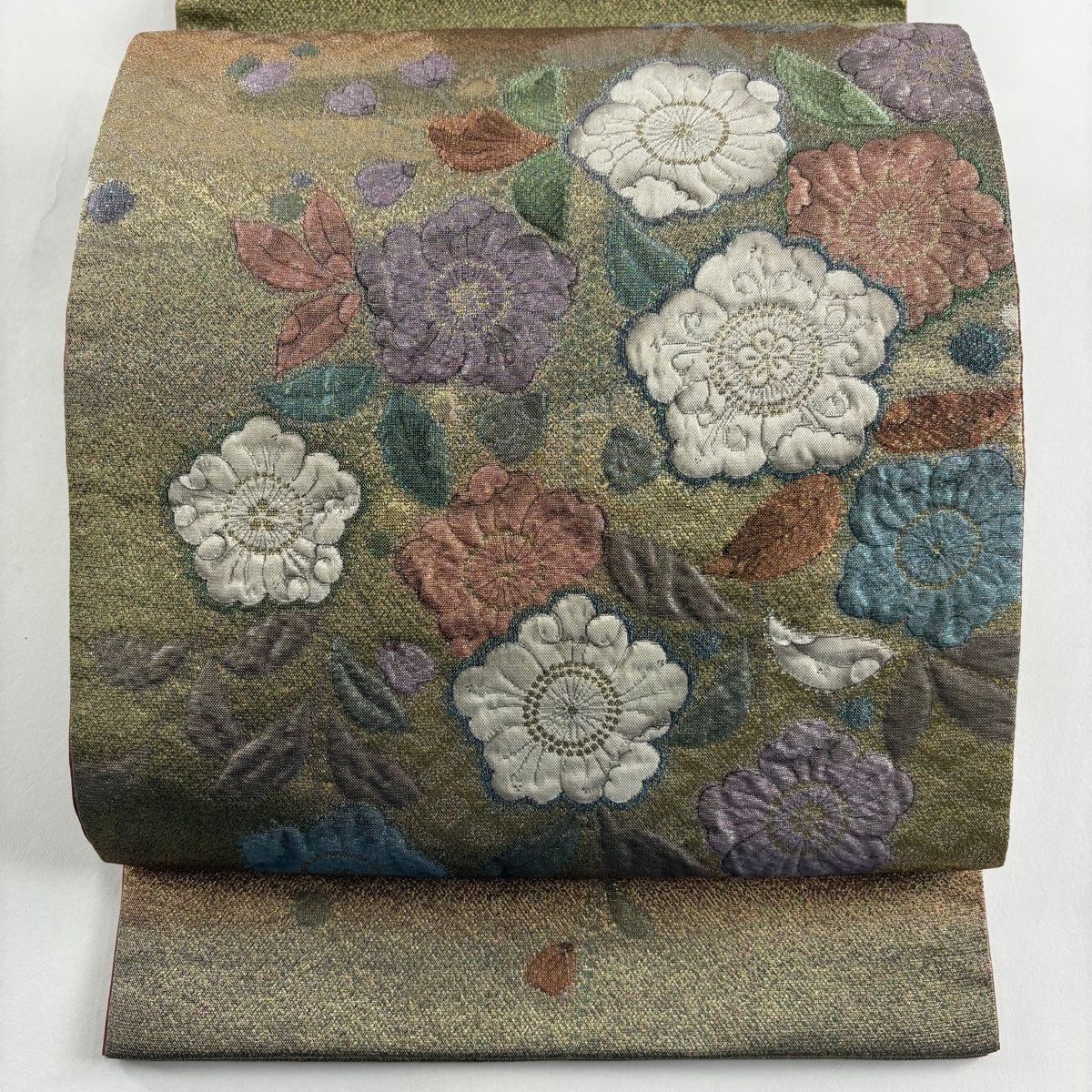 袋帯 秀品 辻が花柄 金糸 ラメ糸 金色 お太鼓柄 正絹