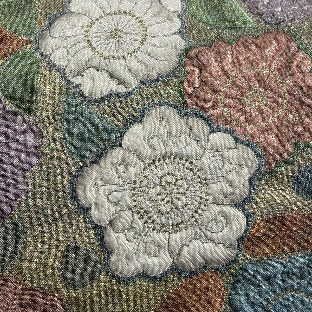 袋帯 秀品 辻が花柄 金糸 ラメ糸 金色 お太鼓柄 正絹