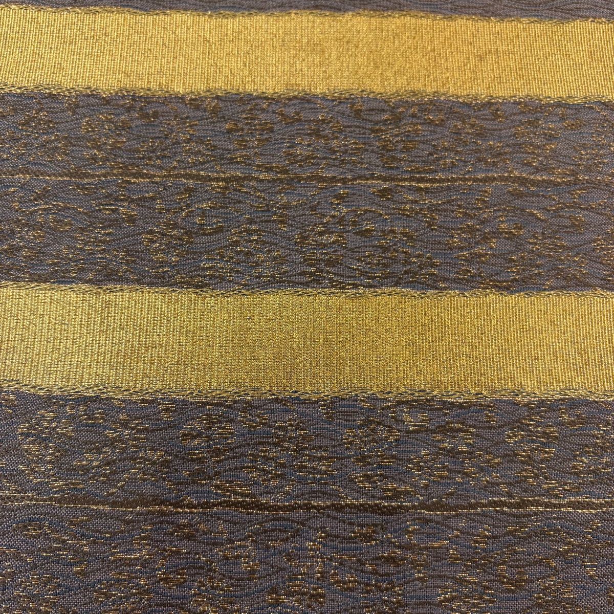 袋帯 秀品 段縞 幾何学 金糸 箔 灰紫 六通 正絹