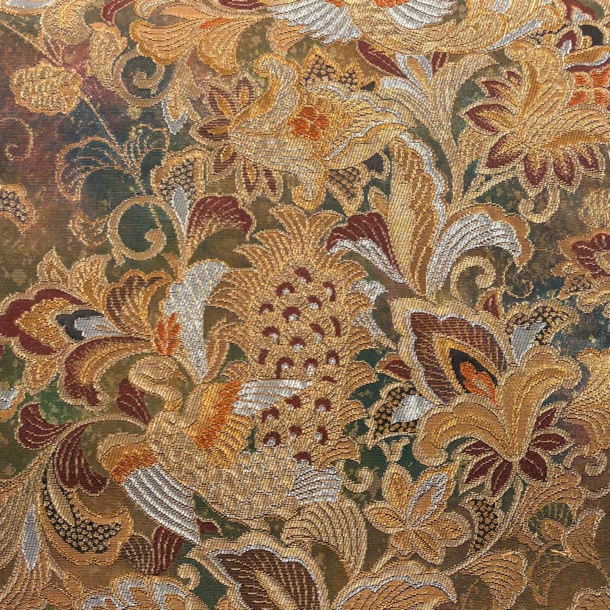 袋帯 秀品 宝相華鳳凰文 金銀糸 箔 茶紫 六通 正絹