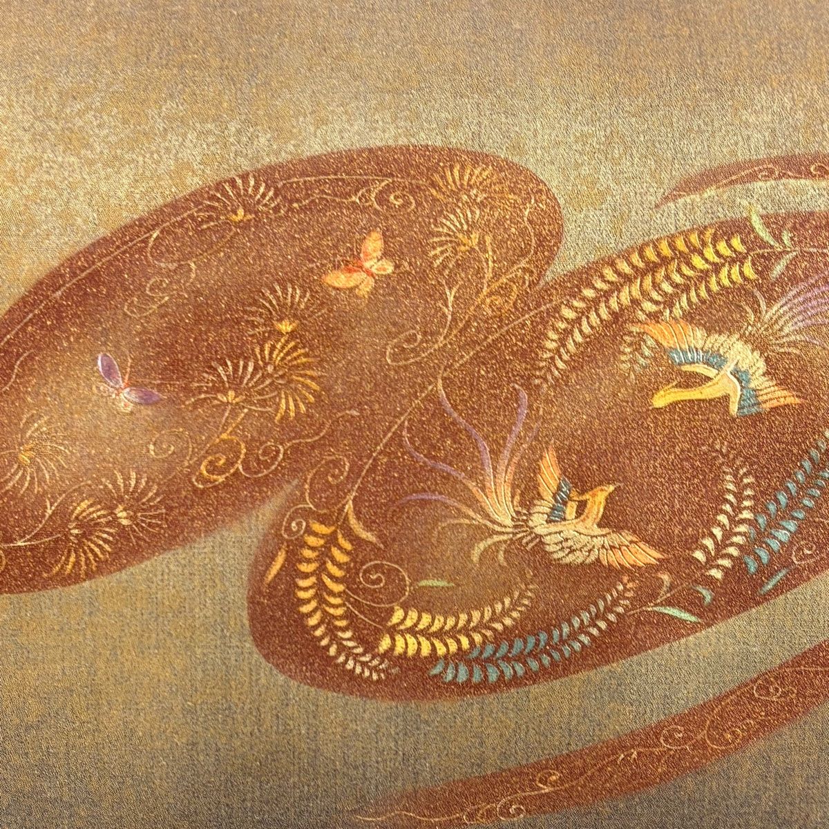 名古屋帯 秀品 尾長鳥 花唐草 金彩 箔 紫 正絹 【中古】 - メルカリ