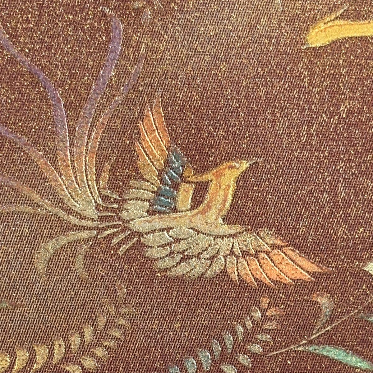 名古屋帯 秀品 尾長鳥 花唐草 金彩 箔 紫 正絹 【中古】 - メルカリ