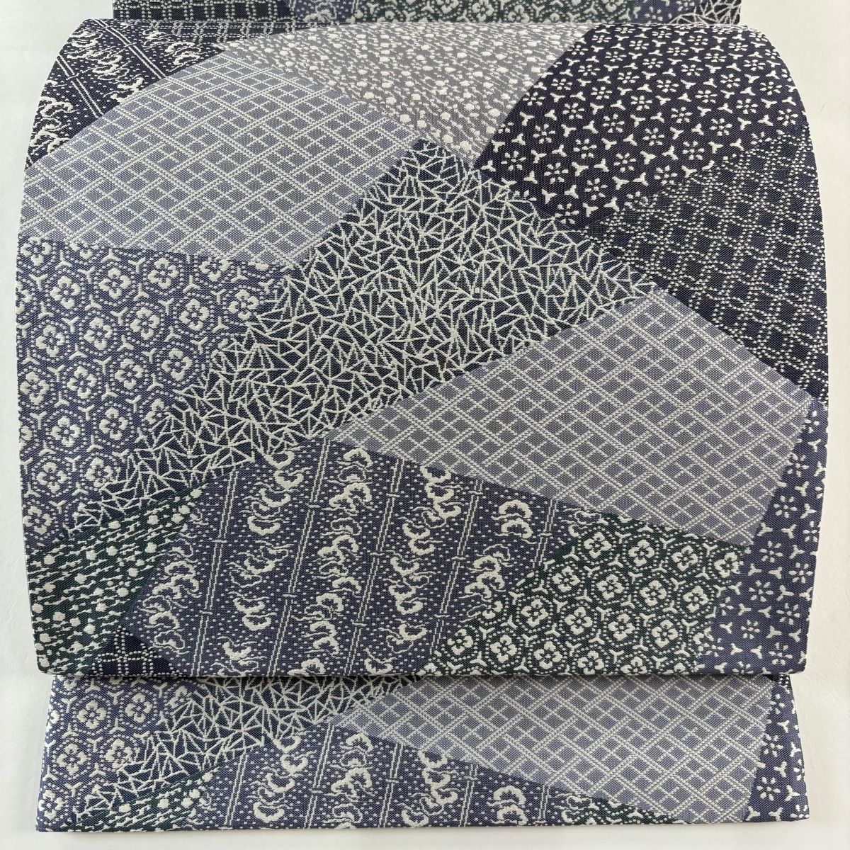 【美品】 袋帯 秀品 寄せ柄 花 青灰色 六通 正絹 【】