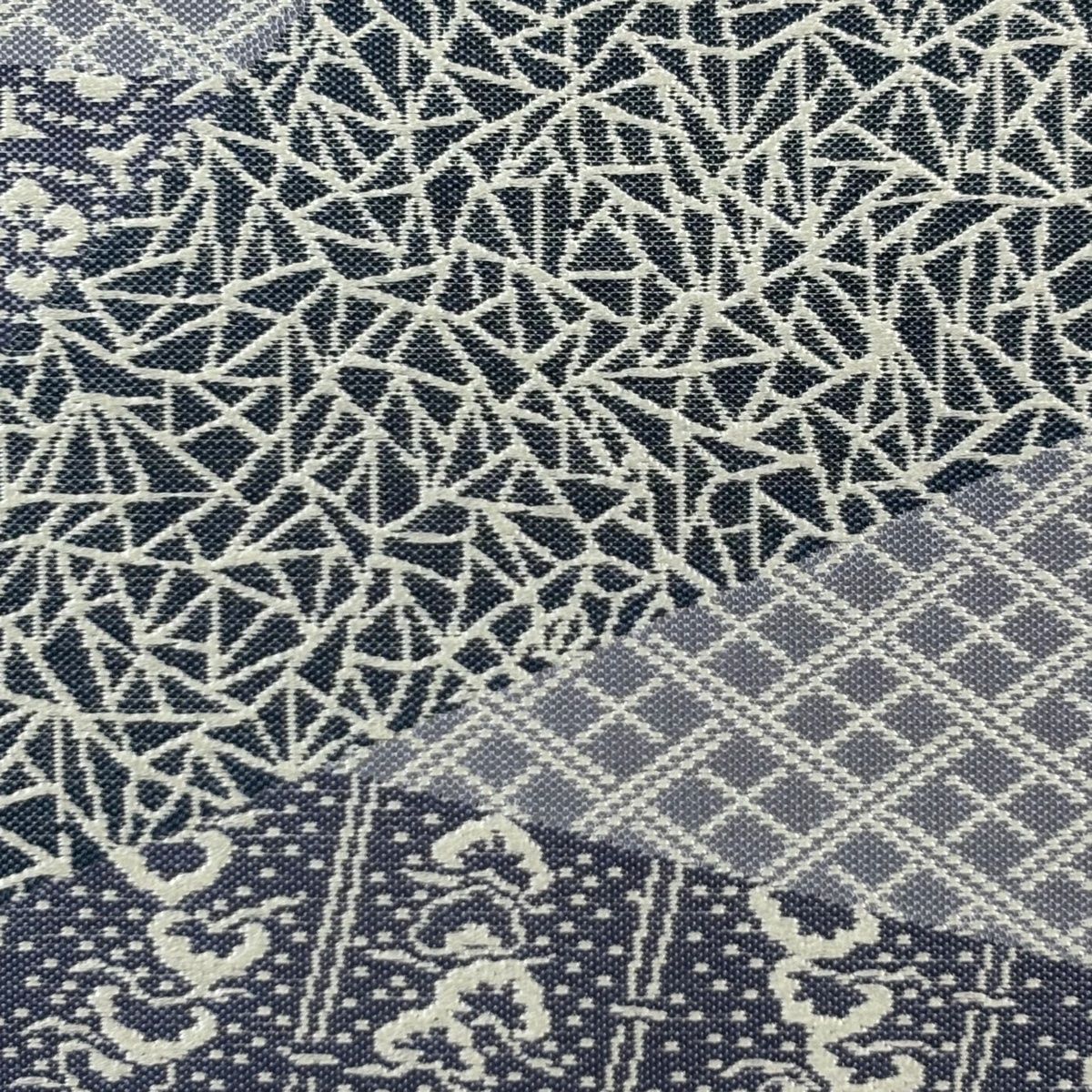 袋帯 秀品 寄せ柄 花 青灰色 六通 正絹