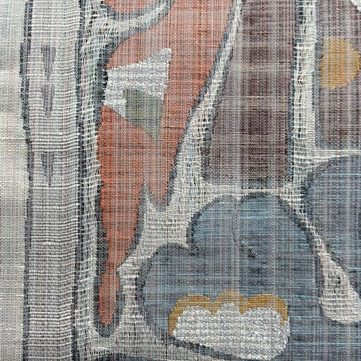 袋帯 秀品 幾何学模様 草花 金銀糸 灰色 六通 正絹