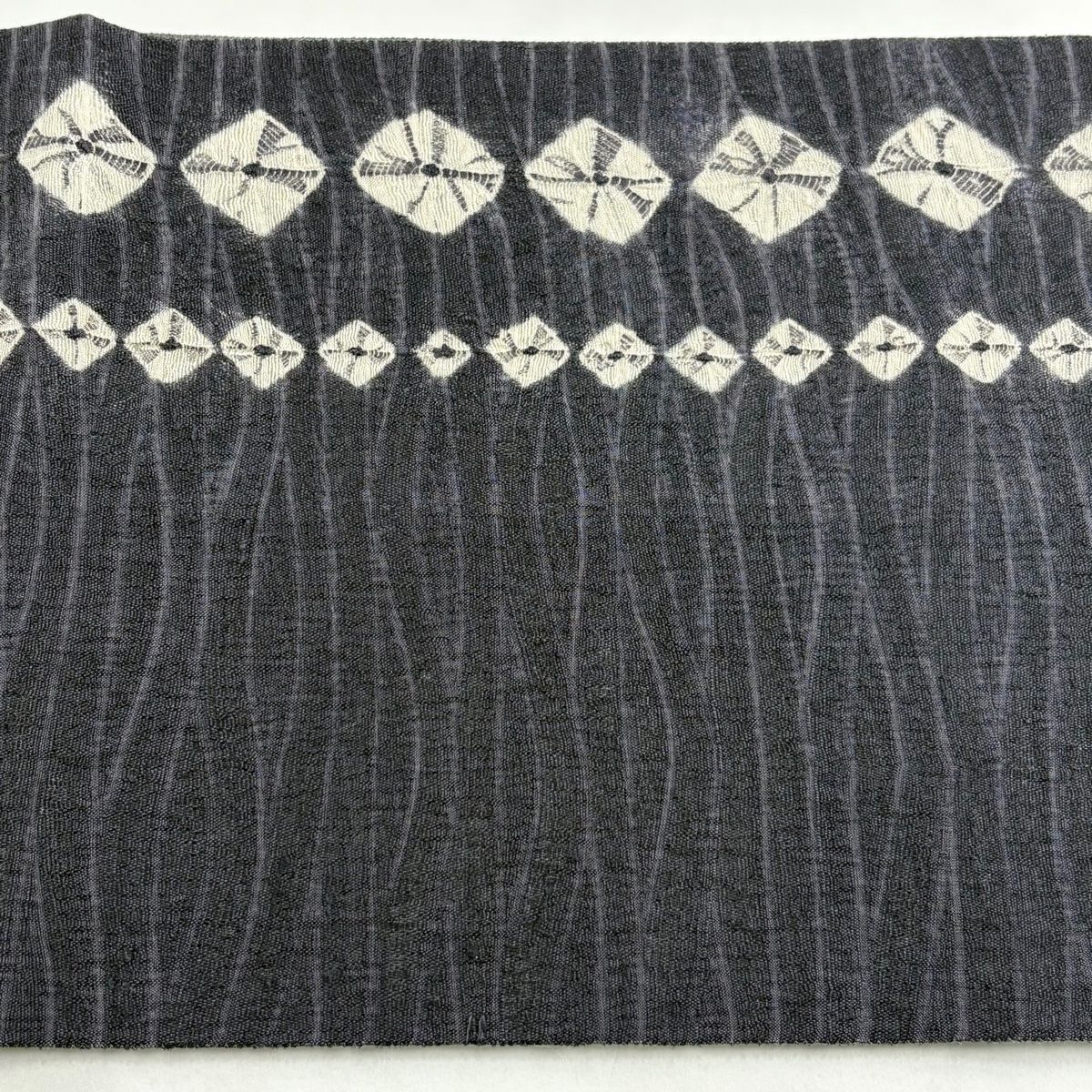  袋帯 秀品 幾何学模様 絞り 黒灰 全通 正絹 袋帯 帯