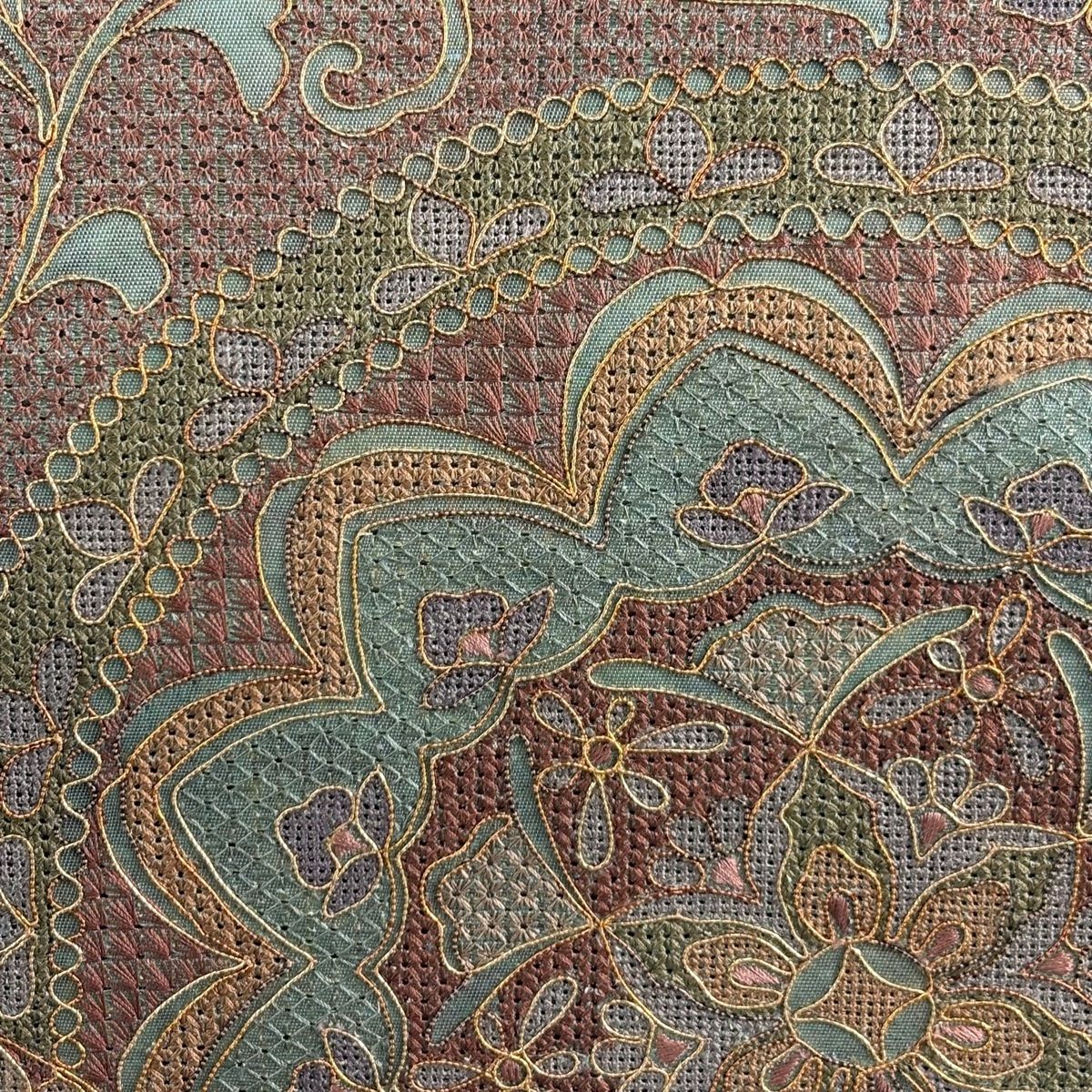 袋帯 秀品 華文 花唐草 刺繍 箔 青緑 お太鼓柄 正絹 【中古】 - メルカリ