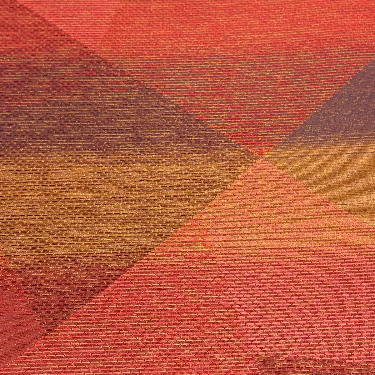 袋帯 都喜ヱ門 落款 虹彩 幾何学 金糸 赤茶 六通 正絹