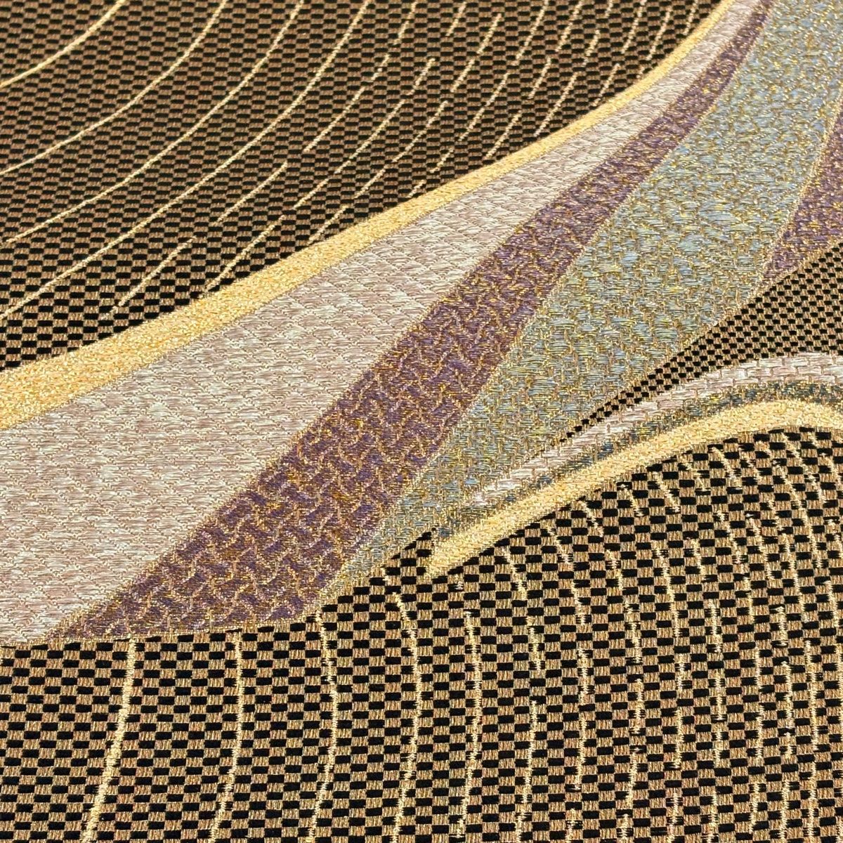 袋帯 幾何学 金糸 箔 金茶 六通 正絹