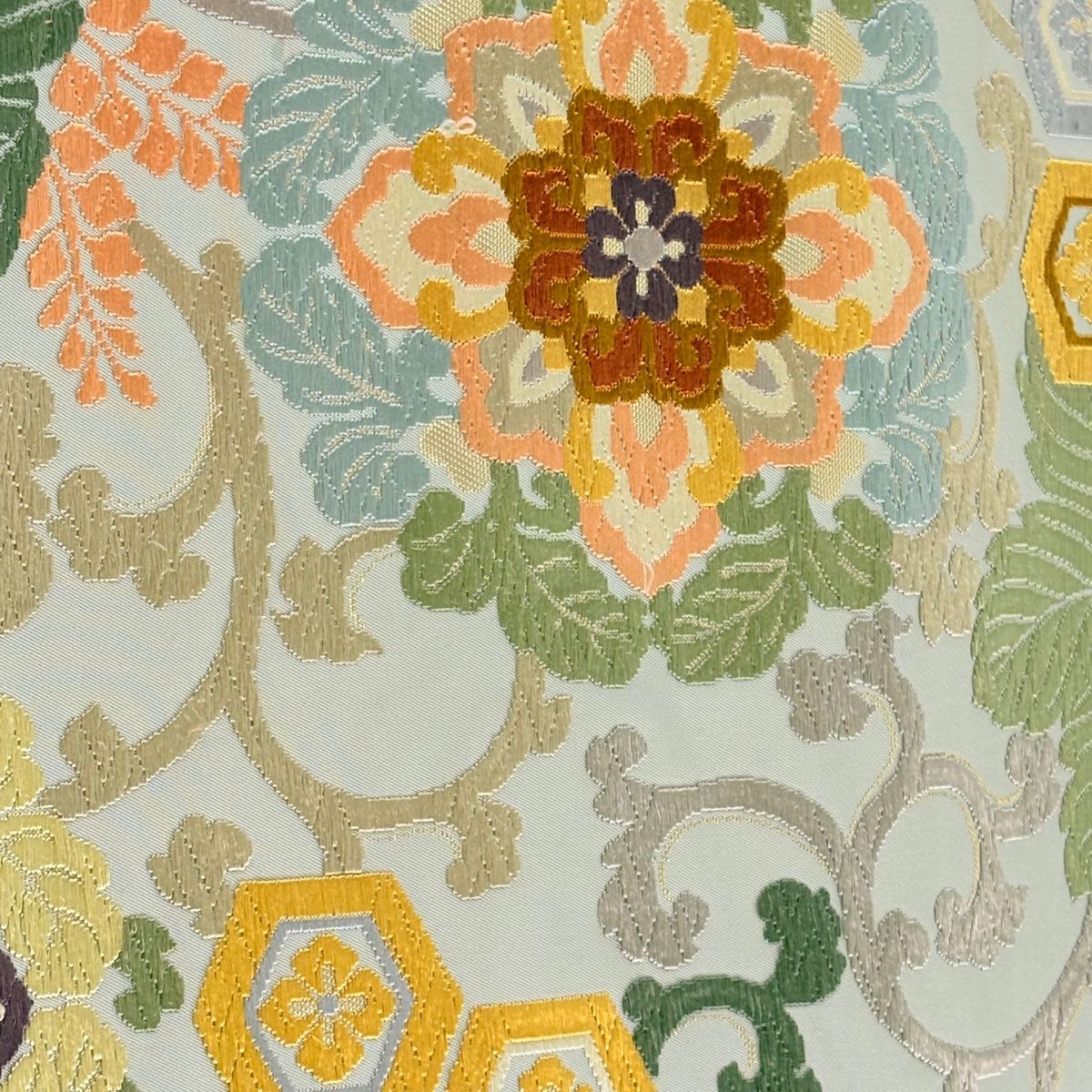 袋帯 華文 桐唐草 慶祥唐織 箔 青灰色 六通 正絹