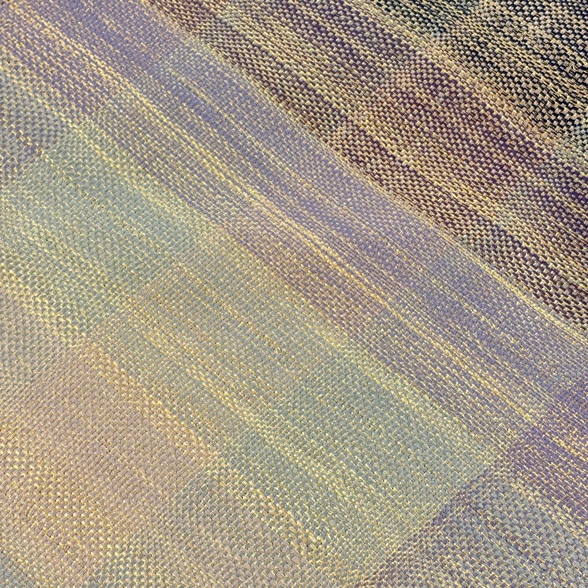 袋帯 斜め格子 金糸 紫 全通 正絹