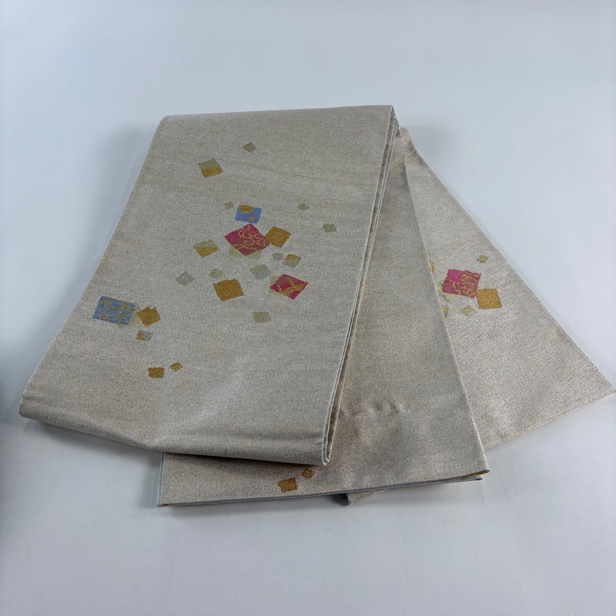 美品】 袋帯 秀品 色紙 鳥 金銀糸 箔 クリーム お太鼓柄 正絹 【】